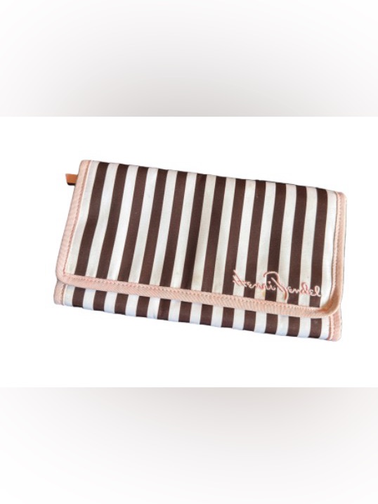 Henri Bendel Brown And White Striped Jewelry Holder With Pink Trim